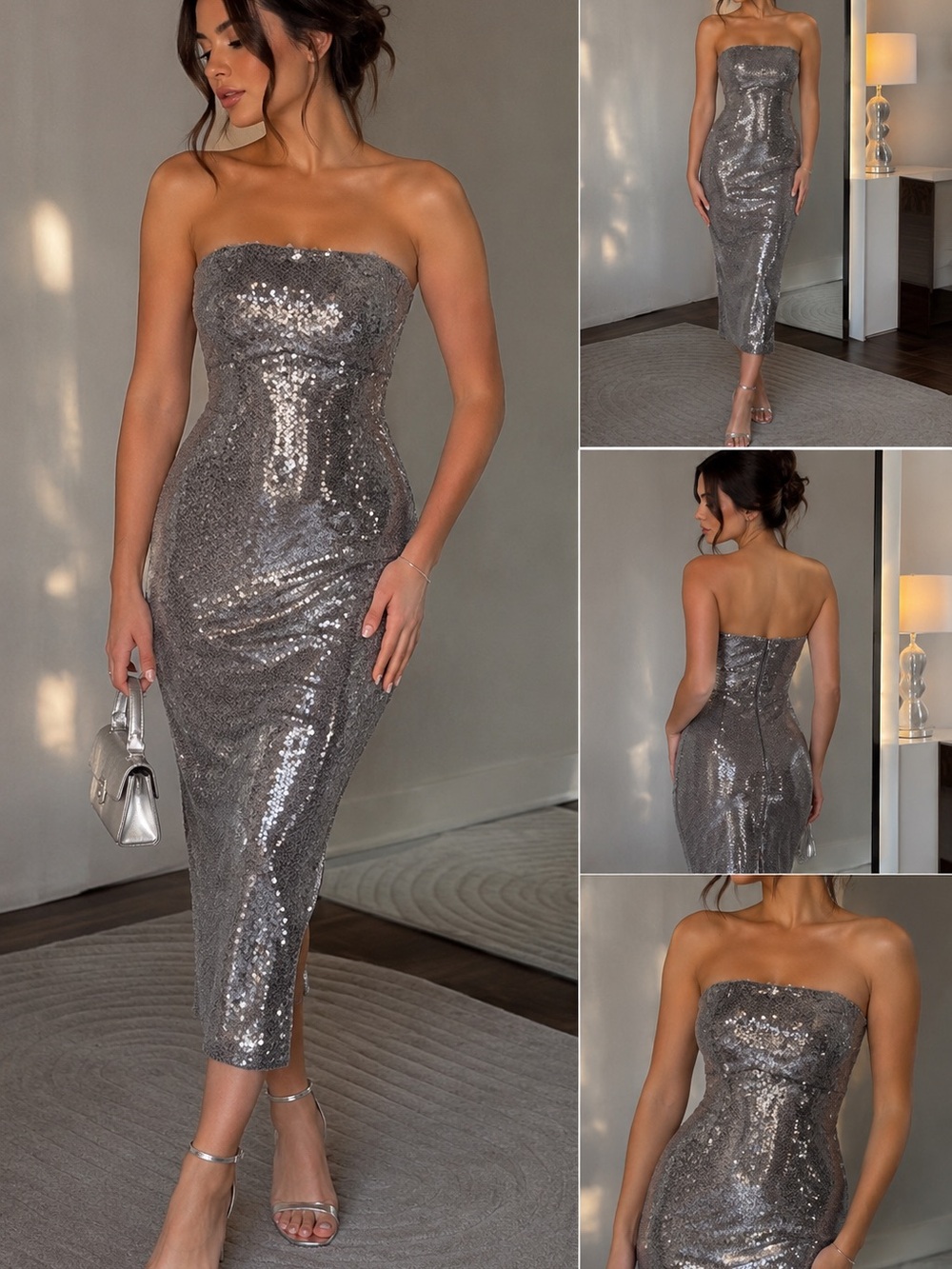 ✨ GUESS Silver Sequin Strapless Cocktail Dress NWT ✨